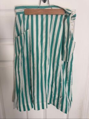 Maeve Striped Green and White Casual Women’s Wrap Midi Skirt XSP